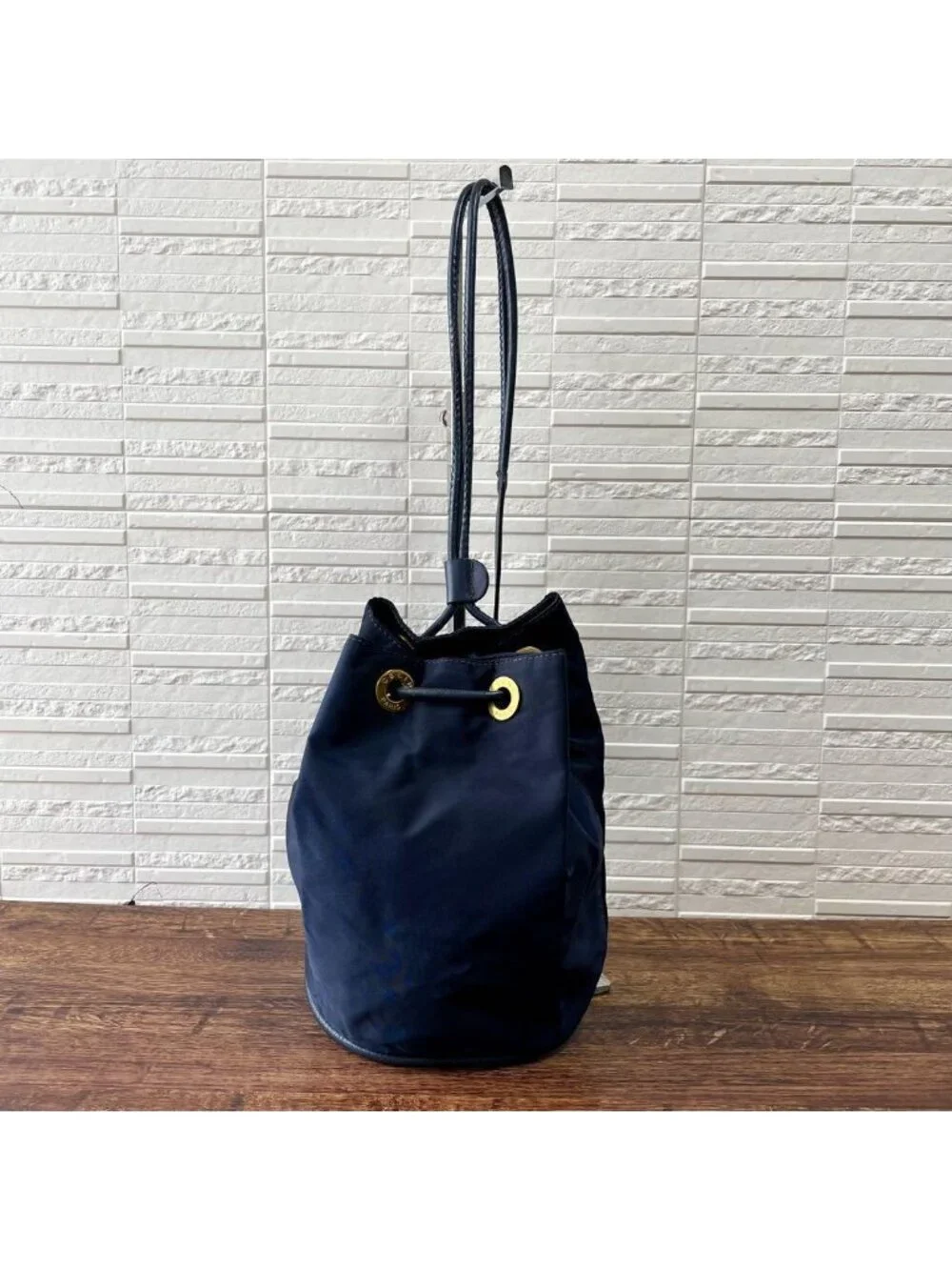 Celine Nylon Leather Shoulder Bag Drawstring Gold - Picture 3 of 10